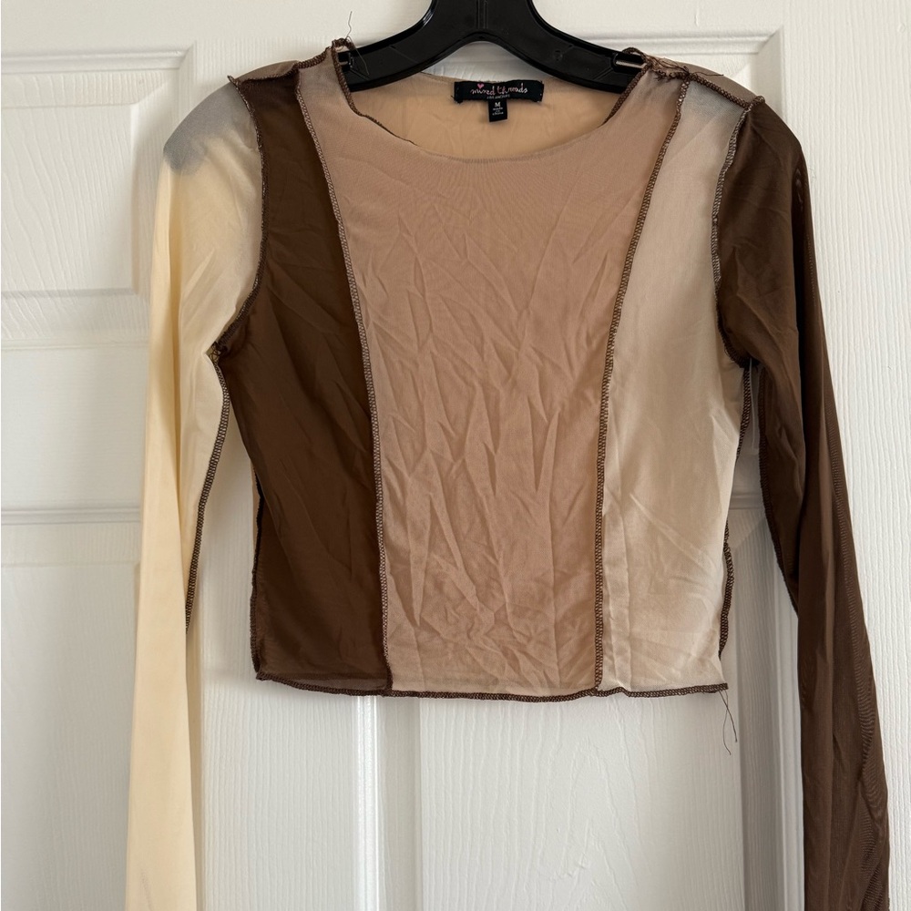 SHEIN Cream and Tan Asymmetrical Crop Blouse